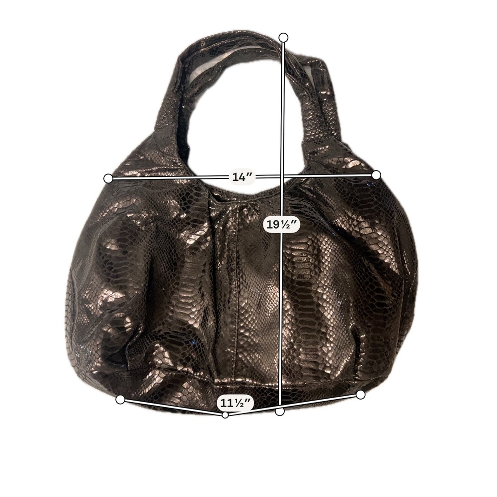Perlina Black Python Embossed Leather Slouchy Hob… - image 2